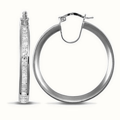 9ct white gold channel set cubic zirconia creole Hoop Earrings