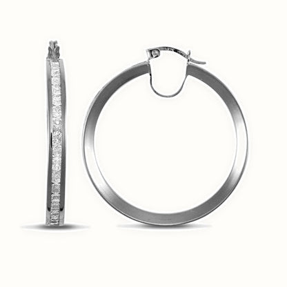 9ct white gold channel set cubic zirconia creole Hoop Earrings