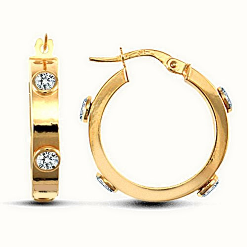 9ct yellow gold CZ set Hoop Earrings
