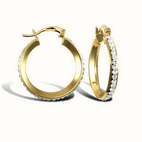9ct yellow gold pave set cubic zirconia creole hoop earrings