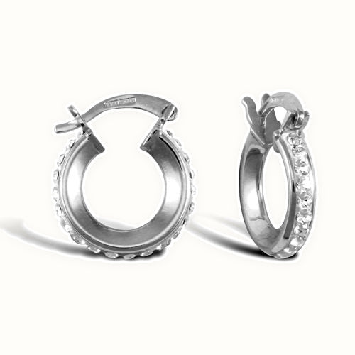 9ct white gold pave set cubic zirconia creole hoop earrings
