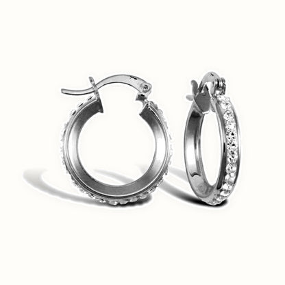 9ct white gold pave set cubic zirconia creole hoop earrings