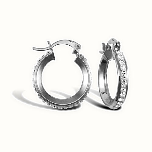9ct white gold pave set cubic zirconia creole hoop earrings