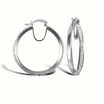 9ct white gold pave set cubic zirconia creole hoop earrings