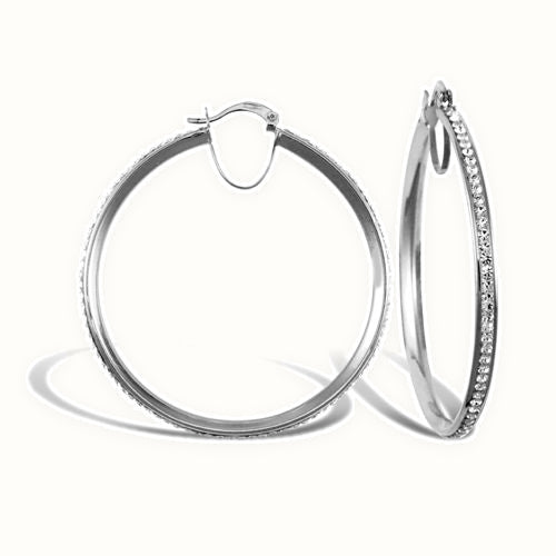 9ct white gold pave set cubic zirconia creole hoop earrings