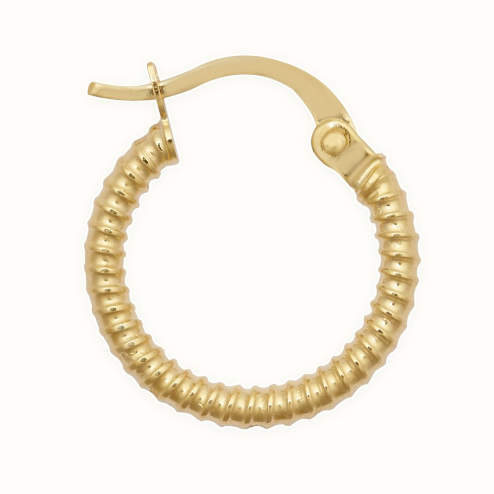 9ct Yellow Ribbed Polished hoop Earrings