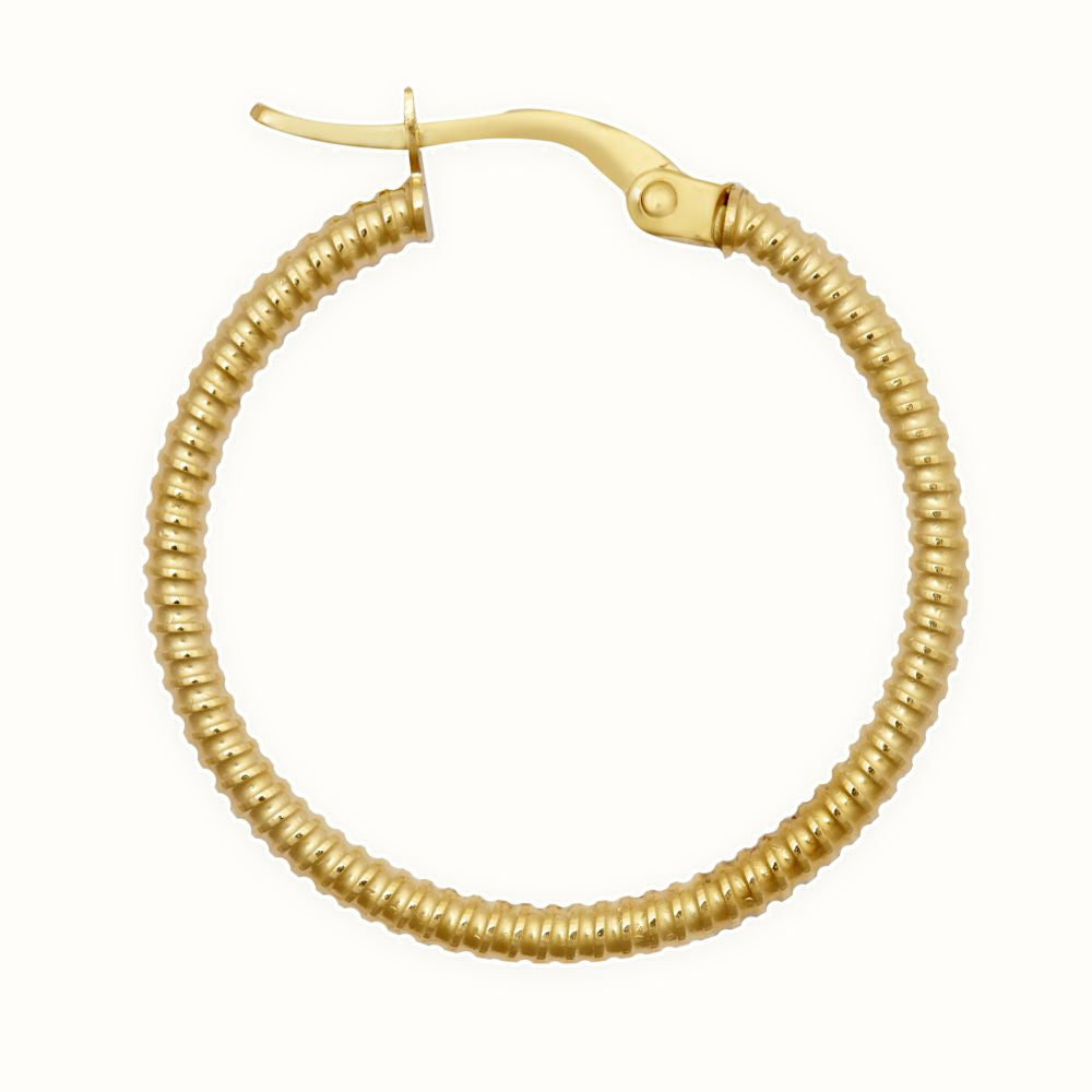 9ct Yellow Ribbed Polished hoop Earrings