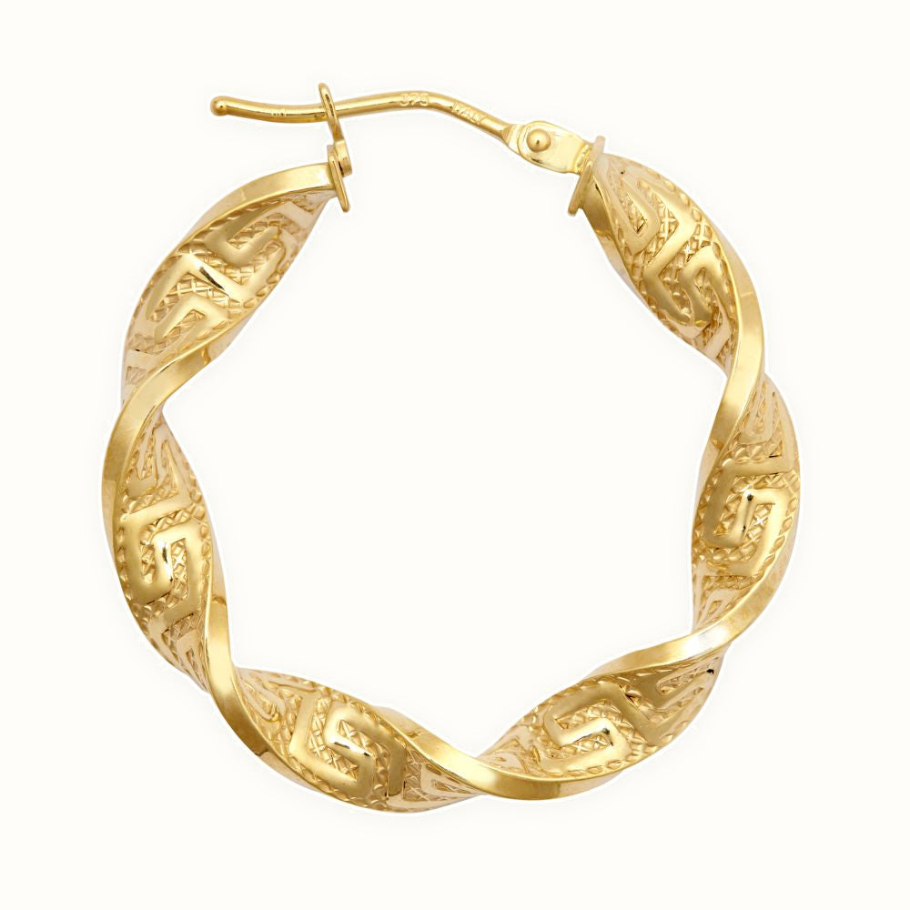 9ct Yellow Greek Key hoop Earrings