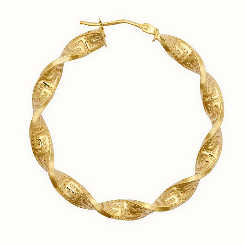 9ct Yellow Greek Key hoop Earrings