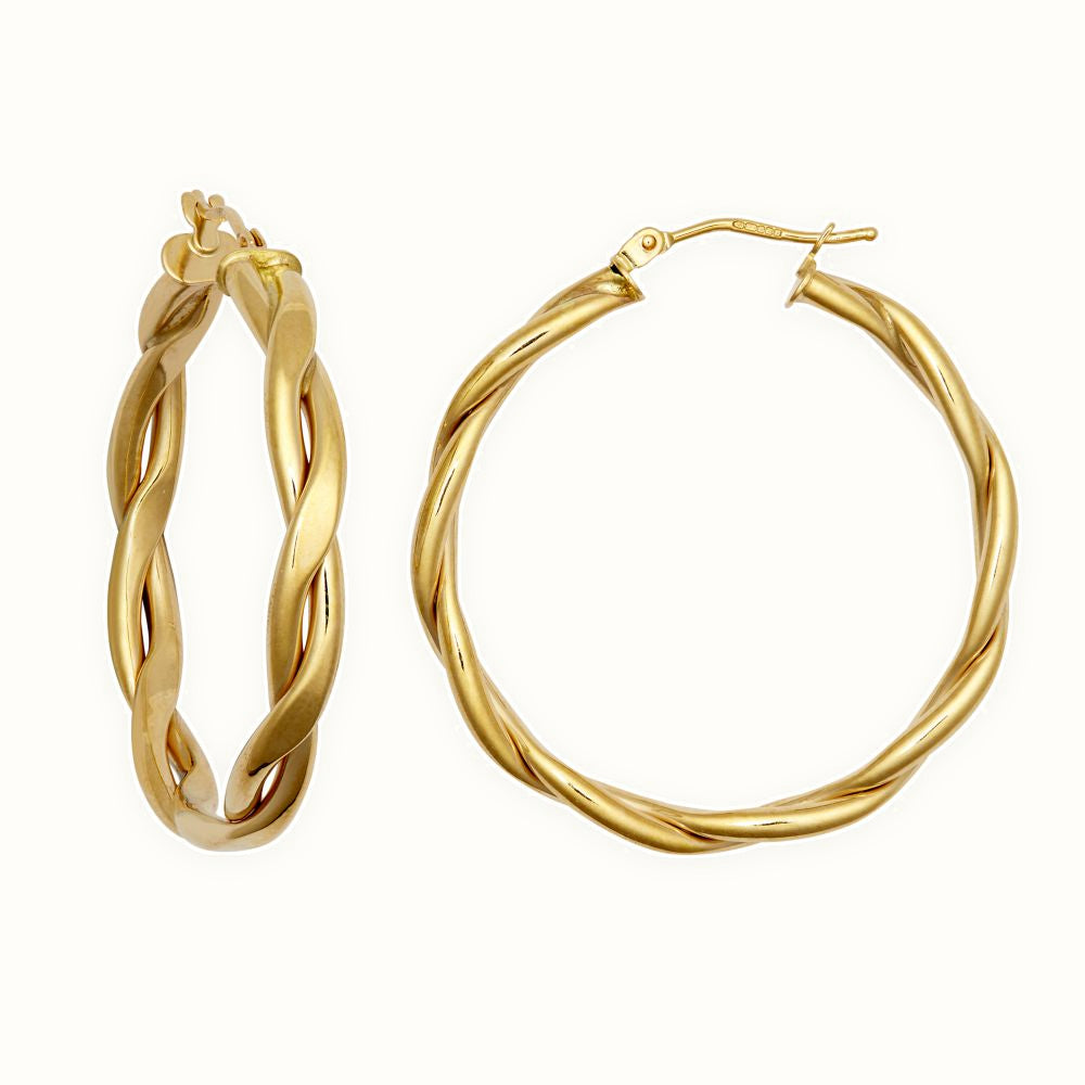 9ct Yellow Double Tubed Plaited Polished hoop Earrings