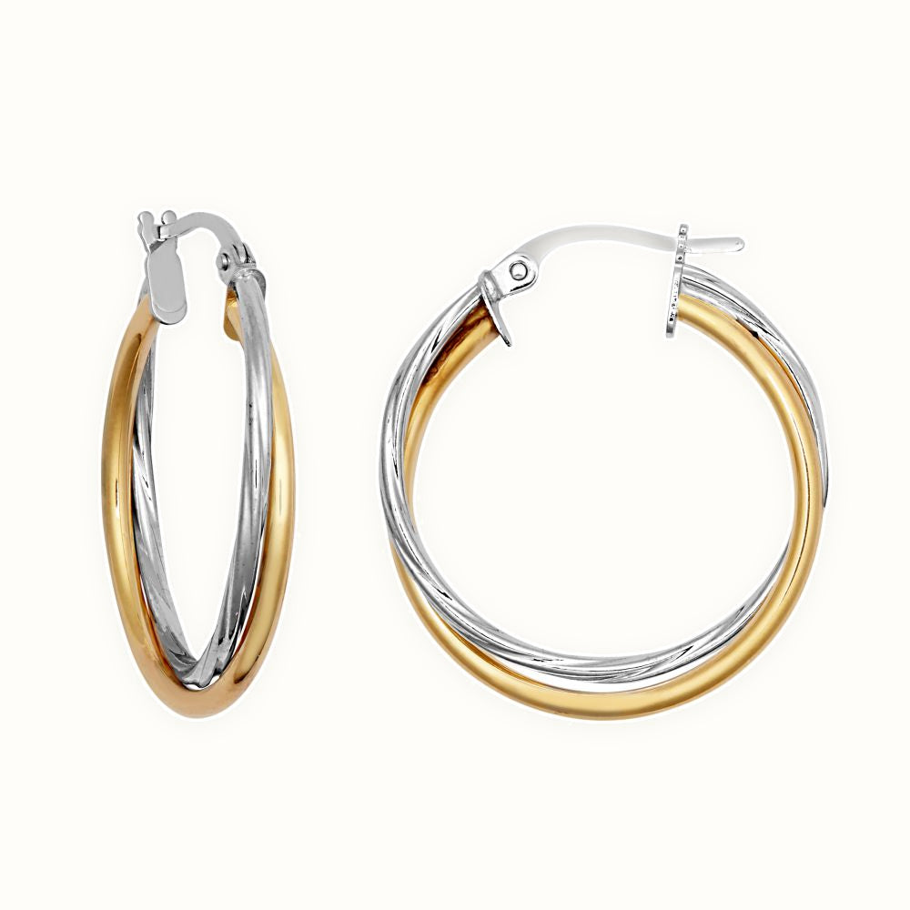 9ct Yellow White Double Hoop Earrings