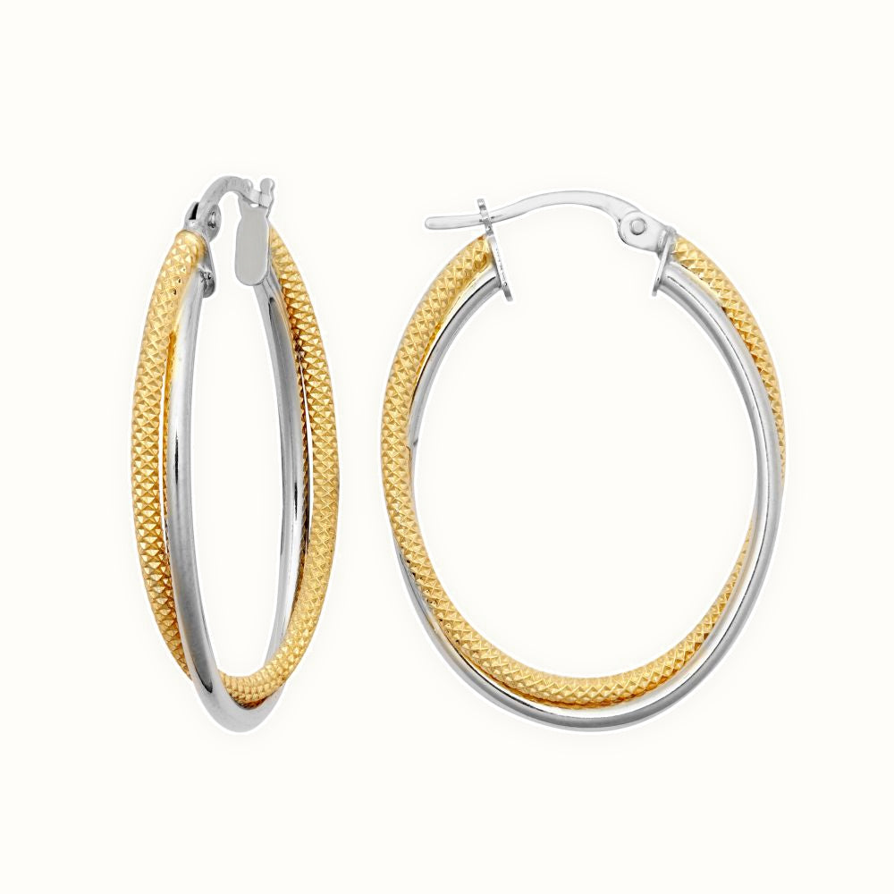 9ct Yellow & White Double Oval Hoop Earrings