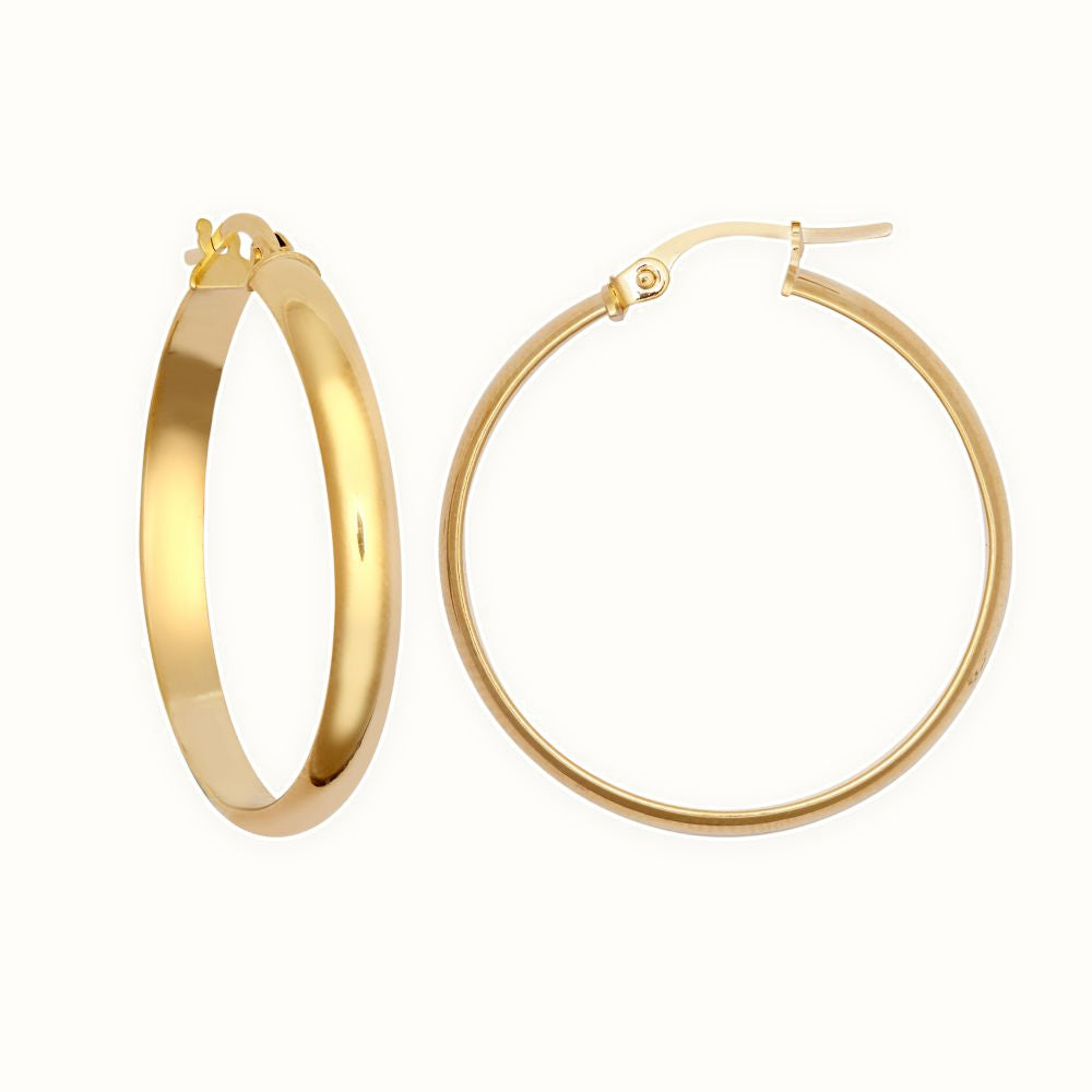 9ct Yellow 3mm Wedding Band Style Hoop Earrings