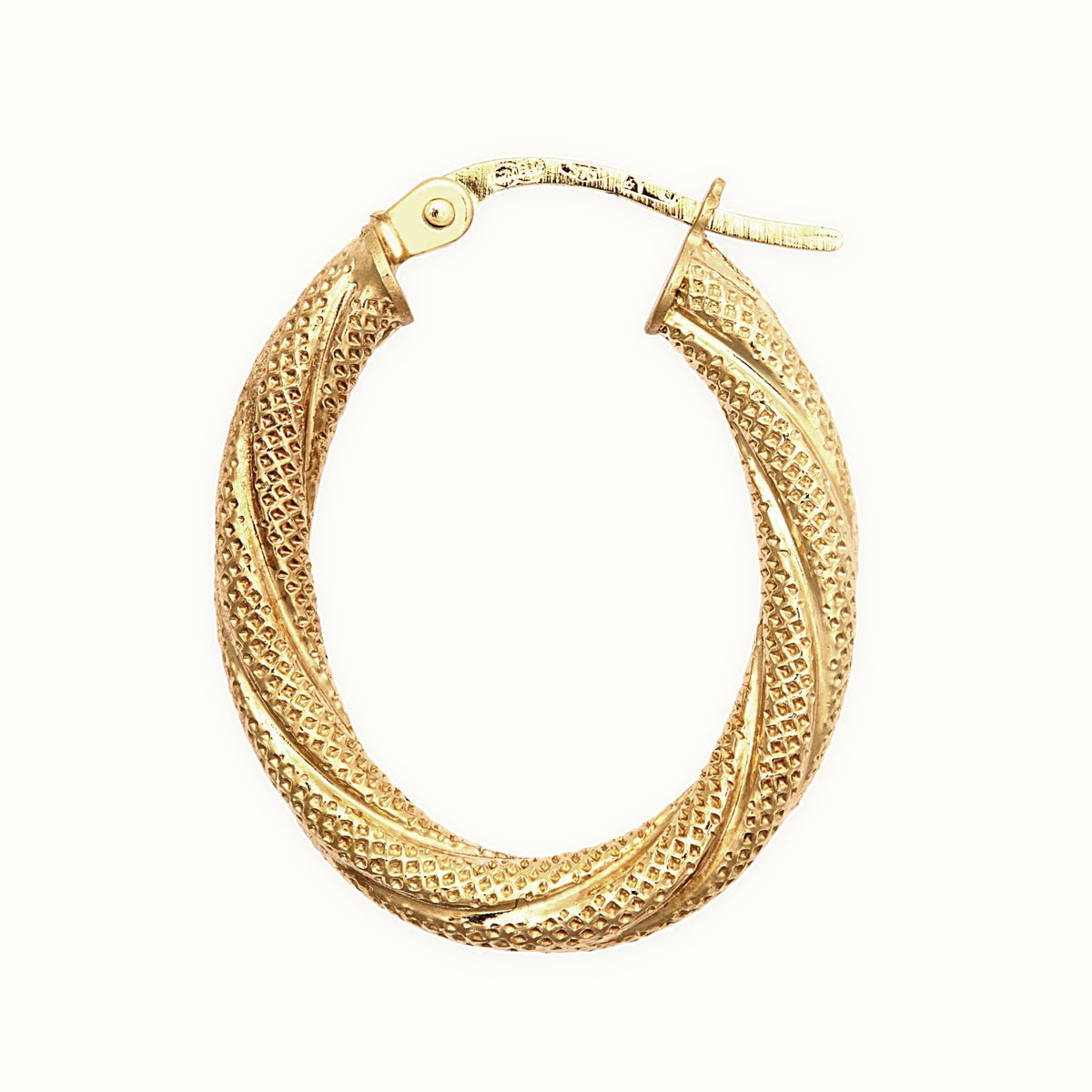 9ct Yellow 3mm Frosted Oval Shaped Hoop Earrings