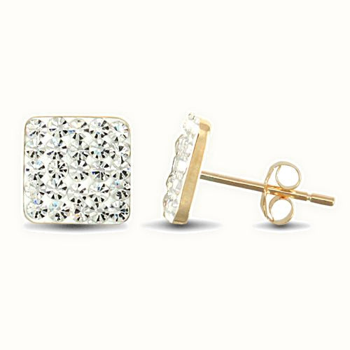 9ct yellow gold clear sparkling crystal set 8 x 8 mm square Stud Earrings