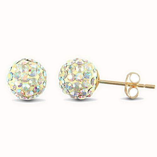 9ct yellow gold Multi coloured sparkling crystal set 8mm ball Stud Earrings