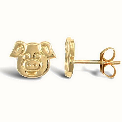 9ct Yellow Pig Head Stud Earrings