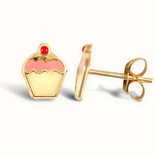 9ct Yellow Enamelled Cupcake Stud Earrings