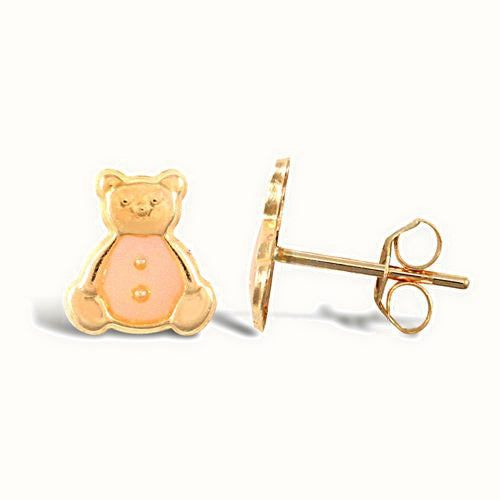 9ct yellow gold teddy bear stud earrings with an enamelled design