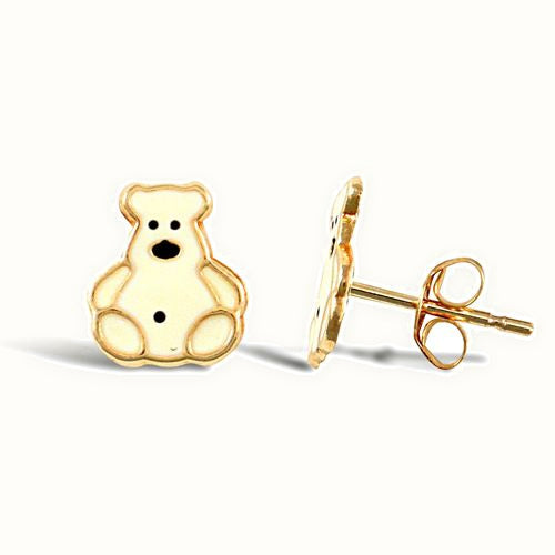 9ct yellow gold polar bear stud earrings with an enamelled design