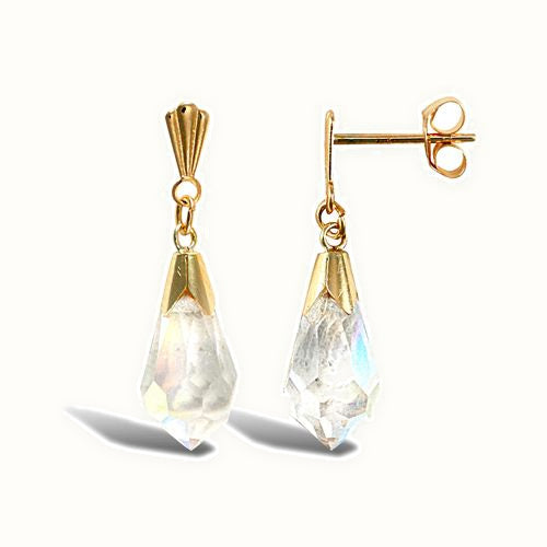 9ct yellow gold drop stud Aurora Borealis tear drop earrings