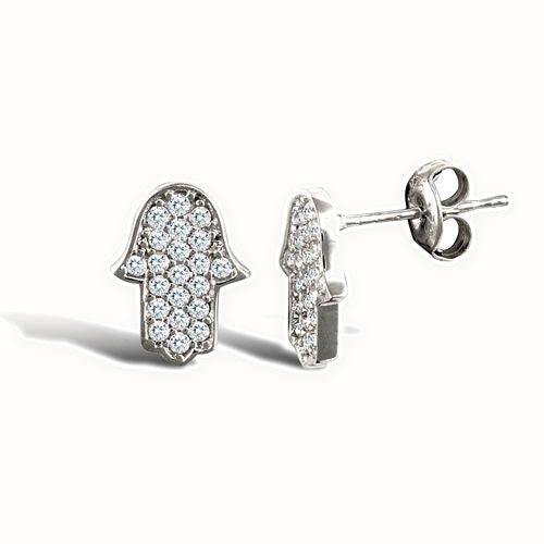 9ct white gold hamsa stud earrings with cubic zirconia's