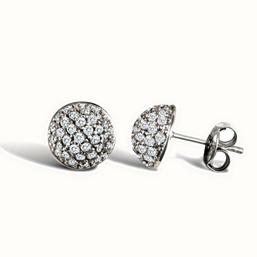 9ct white gold domed stud earrings with cubic zirconia's