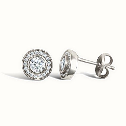 9ct white gold pave set cubic zirconia edged with surrounding pave set CZs Earrings