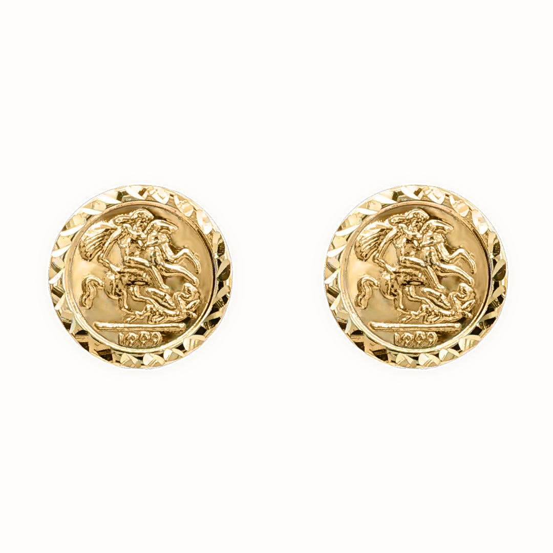 9ct Yellow 10mm St George & Dragon Stud Earrings