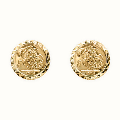 9ct Yellow 10mm St George & Dragon Stud Earrings