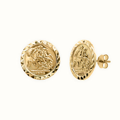 9ct Yellow 10mm St George & Dragon Stud Earrings