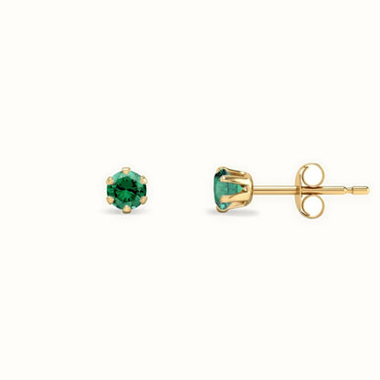 9ct Yellow Gold Claw-set Green CZ Studs