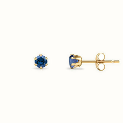 9ct Yellow Gold Claw-set Blue CZ Studs