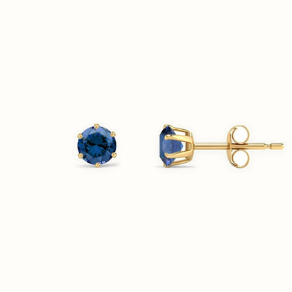 9ct Yellow Gold Claw-set Blue CZ Studs