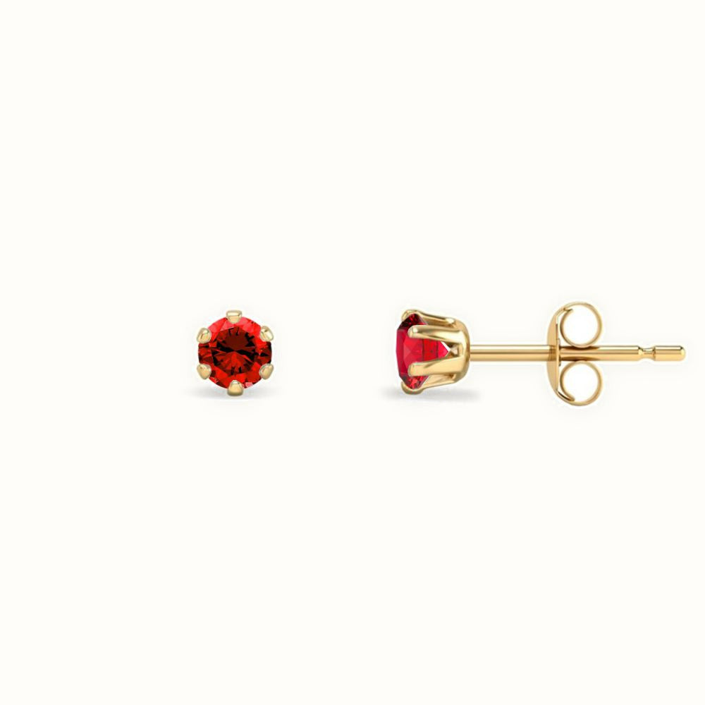 9ct Yellow Gold Claw-set Red CZ Studs