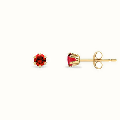 9ct Yellow Gold Claw-set Red CZ Studs