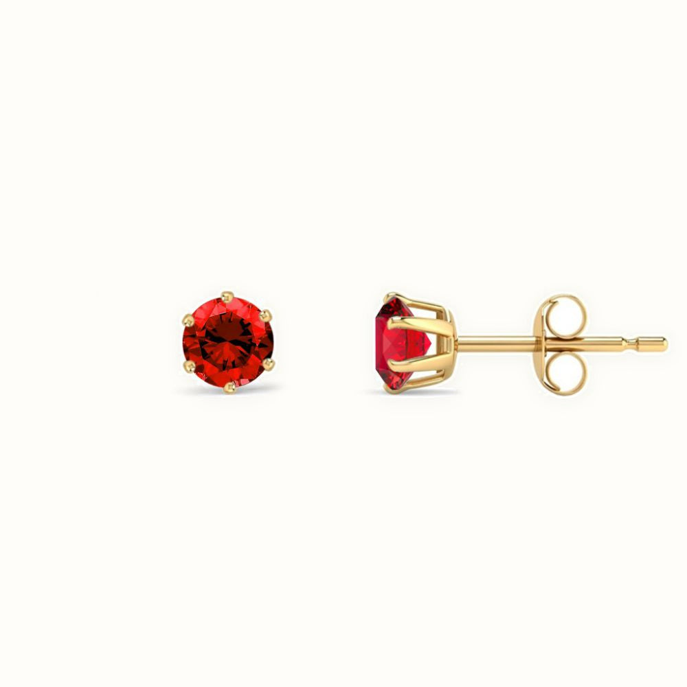 9ct Yellow Gold Claw-set Red CZ Studs