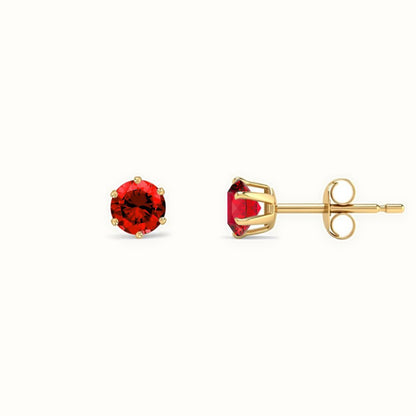 9ct Yellow Gold Claw-set Red CZ Studs