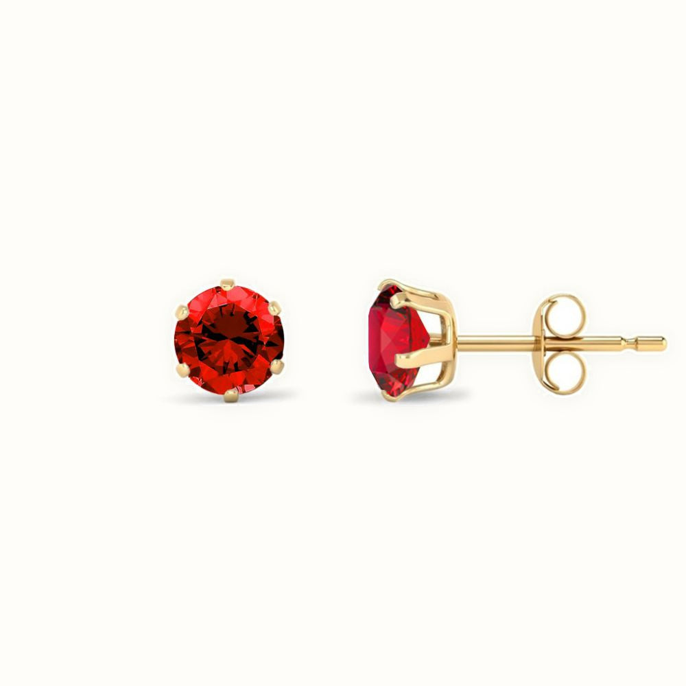 9ct Yellow Gold Claw-set Red CZ Studs