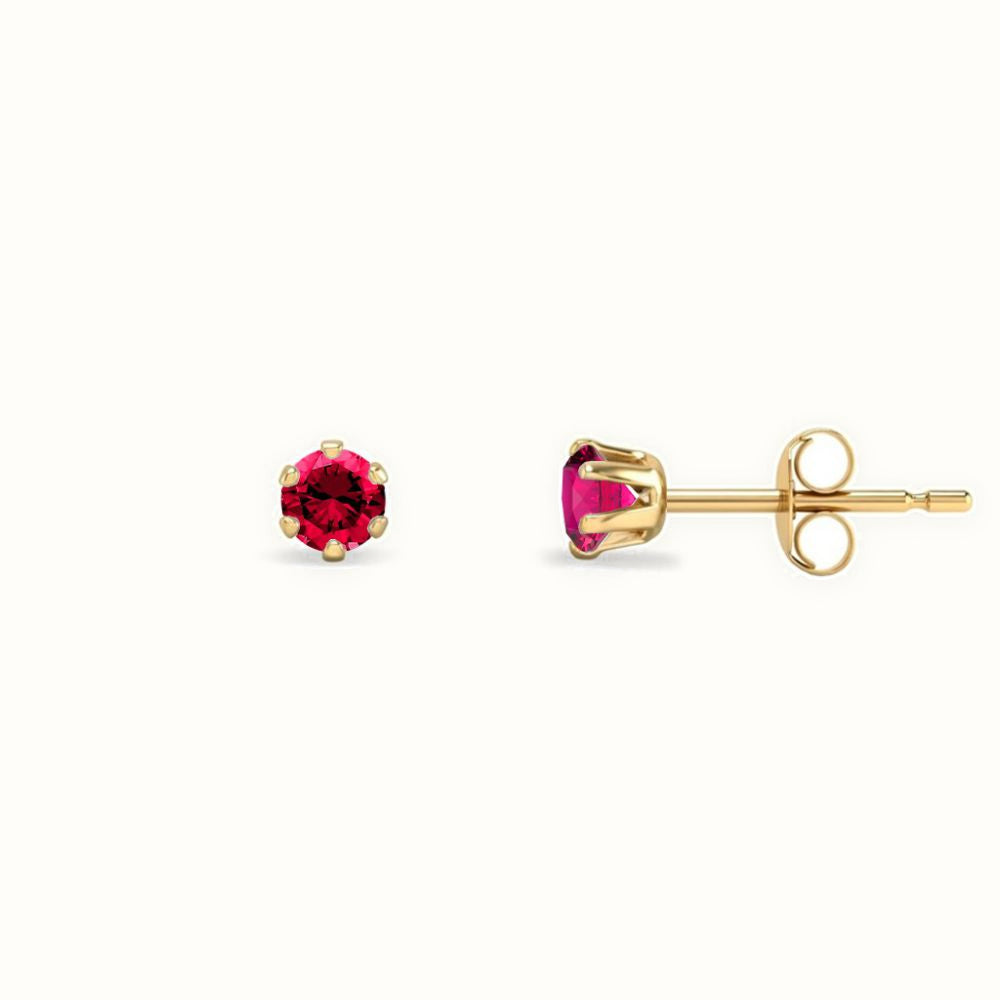 9ct Yellow Gold Claw-set Hot-pink CZ Studs