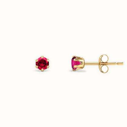 9ct Yellow Gold Claw-set Hot-pink CZ Studs