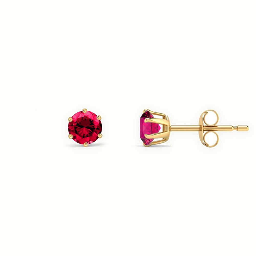 9ct Yellow Gold Claw-set Hot-pink CZ Studs