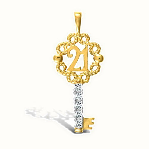 9ct Yellow Gold Cubic Zirconia 21 Key Pendant
