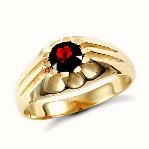 9ct Yellow Gold Gents Garnet Ring