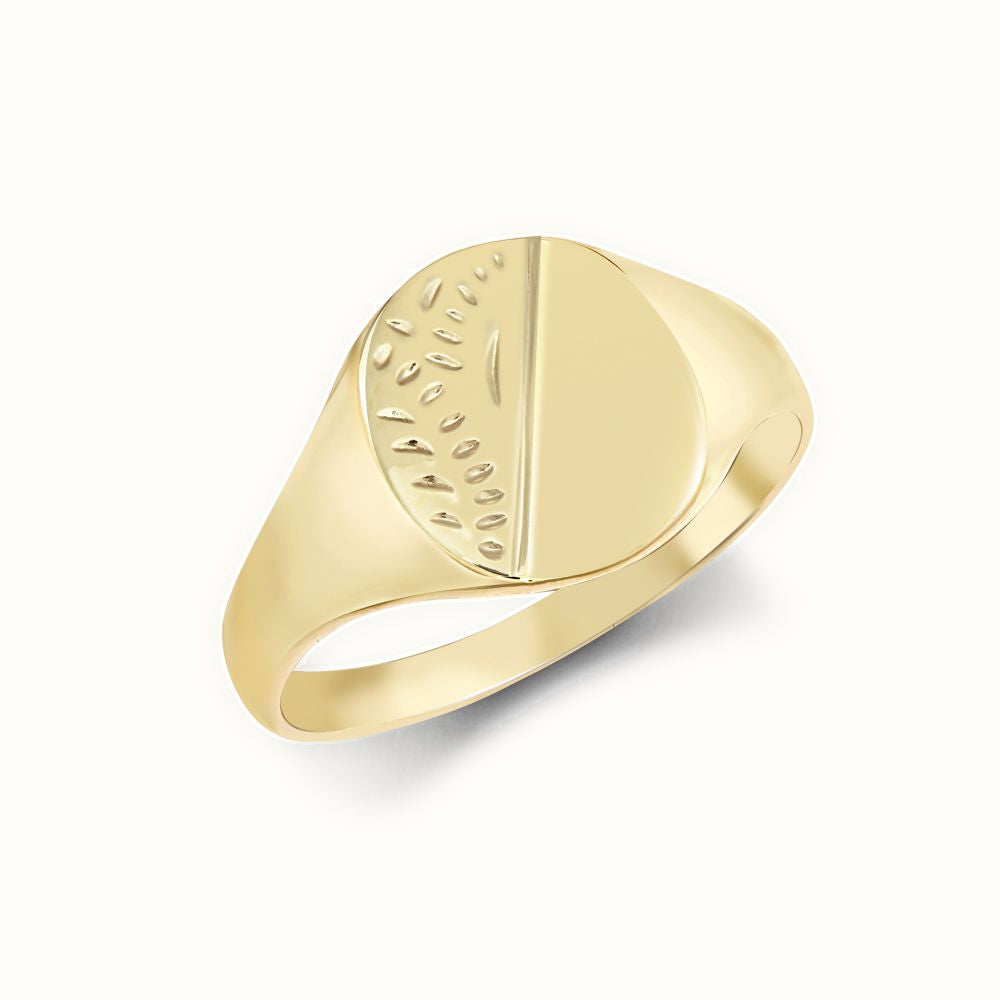 9ct Yellow Gold Signet Ring Half-Engraved