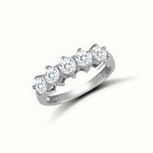 9ct White Ladies CZ 5 Stone Ring