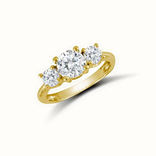 9ct Yellow Ladies CZ 3 Stone Cluster Ring
