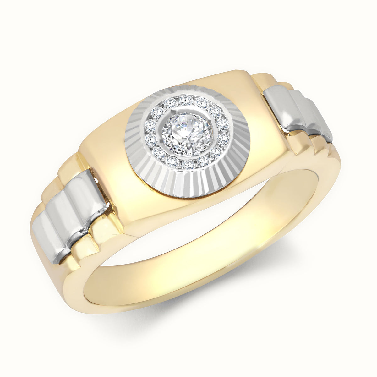 9ct Yellow & White Gold CZ Set Watch Strap & Bezel Ring