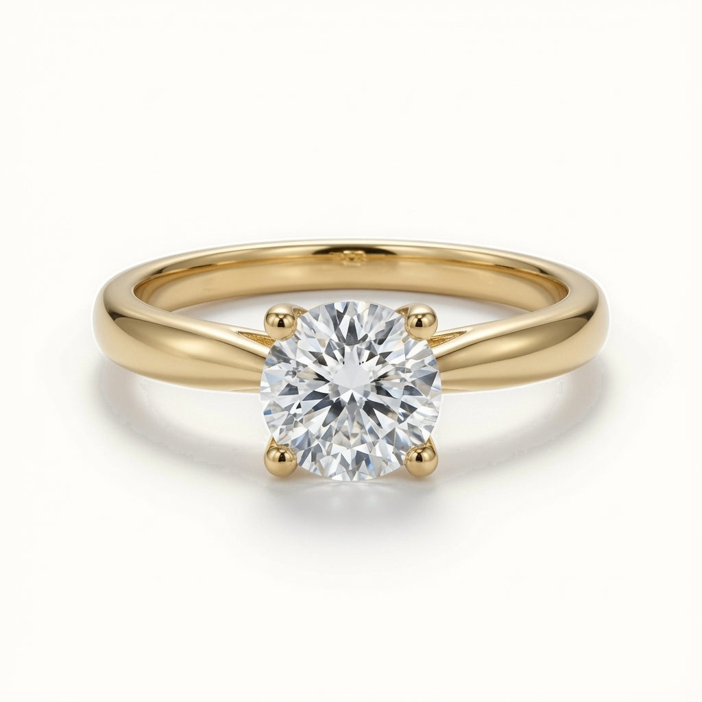 9ct Yellow Gold, 1.00ct Round Cubic Zirconia Wed-fit Solitaire Ring