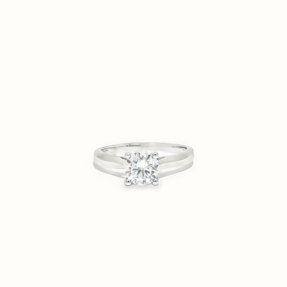 9ct White Gold, 1.00ct Round Cubic Zirconia Wed-fit Solitaire Ring